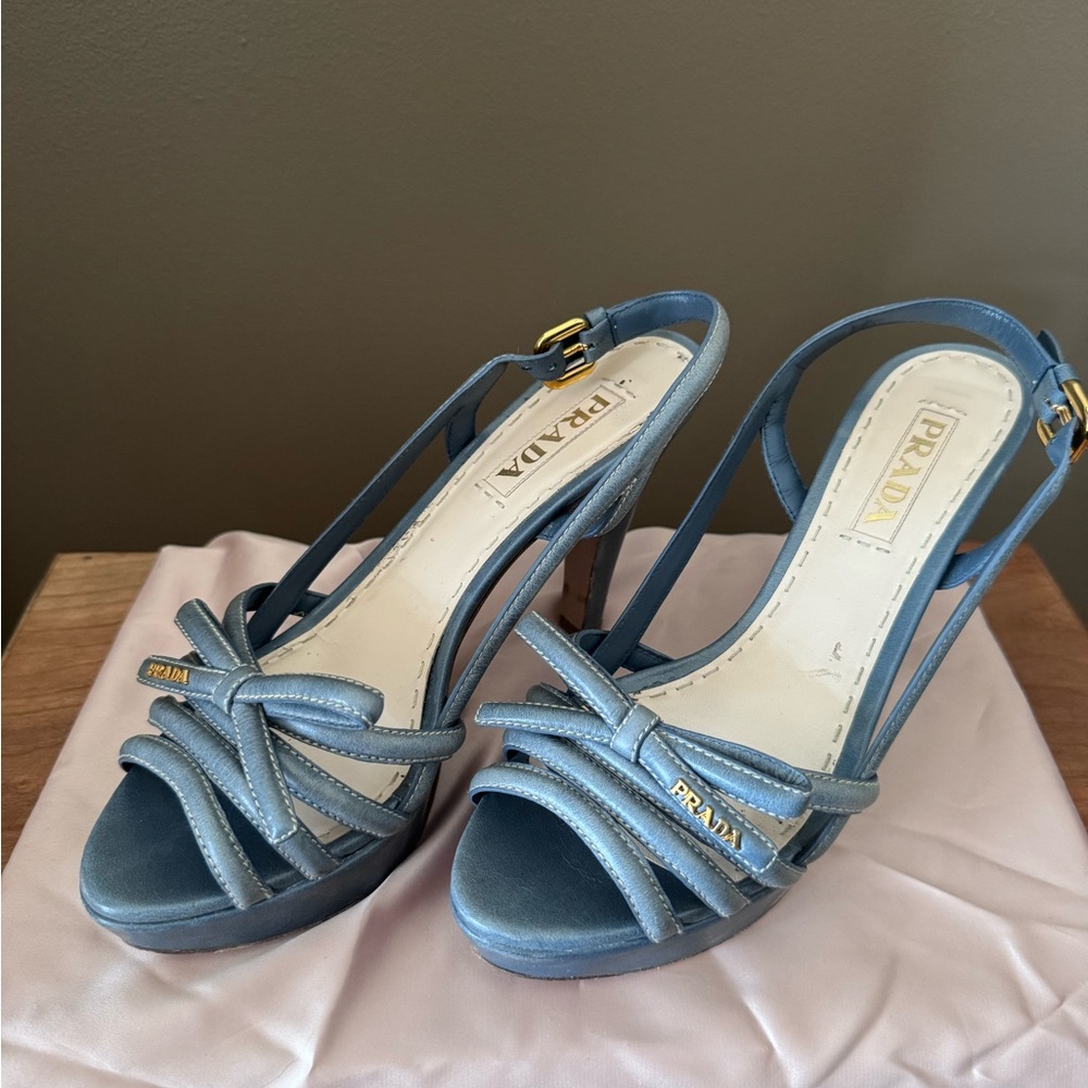 Prada Elegant Blue Heeled Sandals